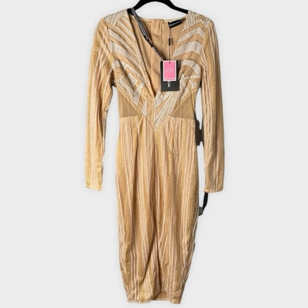 Pretty Little Thing Elegant Gold Long Sleeve Dress